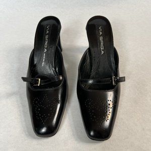 Via Spiga Black Leather Slipper Heel